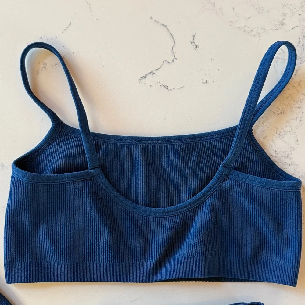 SET Active Navy Ribbed Seamless Leggings & Sports Bra Set - Picture 3 of 8